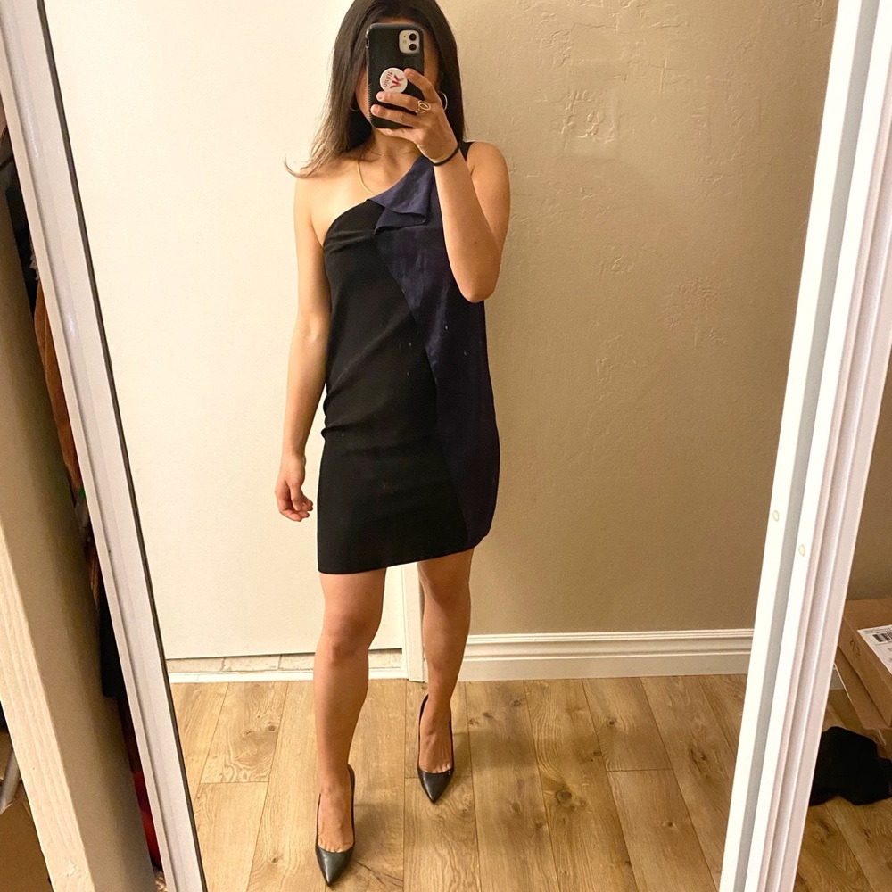 All saints Elaine black blue ruffle one should dress